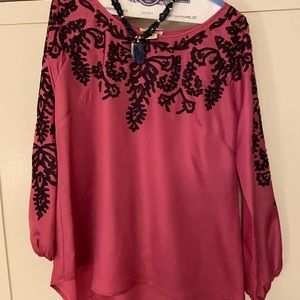 Sundance Catalog $138 silk embroidered blouse M